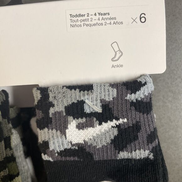Nike Kids Toddler 2-4 Years Camouflage 6 Pack Lightweight Ankle Socks NWT - Picture 2 of 5